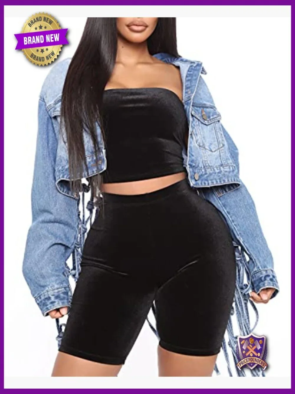 Cropped Fringe Distressed Denim Jacket Button Down Long Sleeve Jean Coat